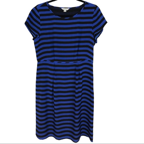 Garnet Hill Silk black and blue stripe Dress Sz8 - Picture 8 of 11